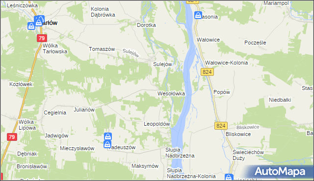 mapa Wesołówka gmina Tarłów, Wesołówka gmina Tarłów na mapie Targeo
