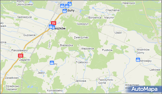 mapa Wężowice gmina Cieszków, Wężowice gmina Cieszków na mapie Targeo