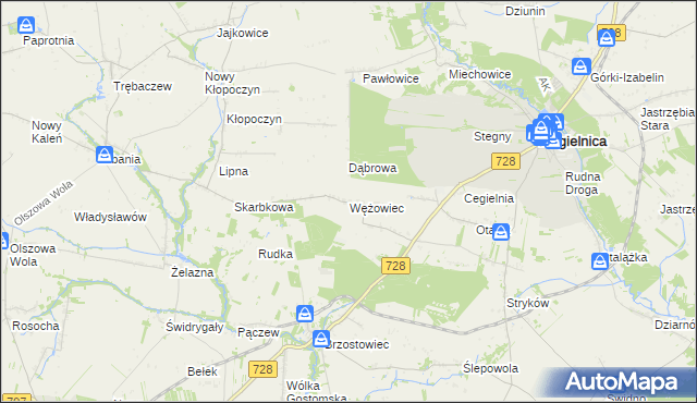 mapa Wężowiec gmina Mogielnica, Wężowiec gmina Mogielnica na mapie Targeo