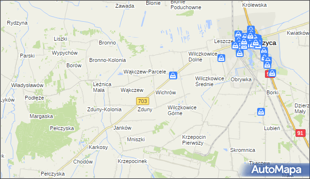 mapa Wichrów gmina Łęczyca, Wichrów gmina Łęczyca na mapie Targeo