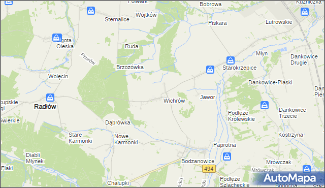 mapa Wichrów gmina Radłów, Wichrów gmina Radłów na mapie Targeo