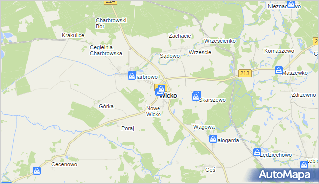 mapa Wicko powiat lęborski, Wicko powiat lęborski na mapie Targeo