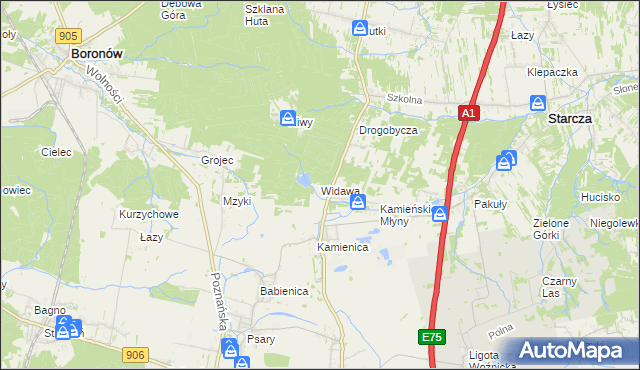 mapa Widawa gmina Woźniki, Widawa gmina Woźniki na mapie Targeo