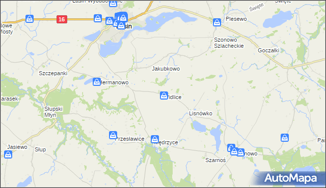 mapa Widlice gmina Świecie nad Osą, Widlice gmina Świecie nad Osą na mapie Targeo