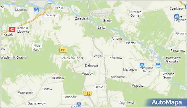 mapa Więcki gmina Popów, Więcki gmina Popów na mapie Targeo