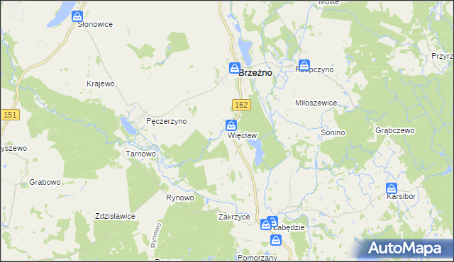 mapa Więcław gmina Brzeżno, Więcław gmina Brzeżno na mapie Targeo