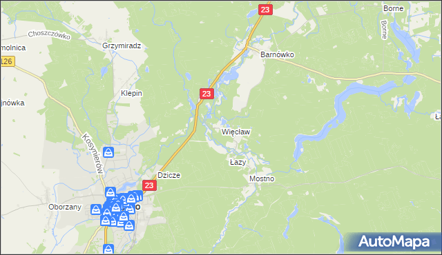 mapa Więcław gmina Dębno, Więcław gmina Dębno na mapie Targeo