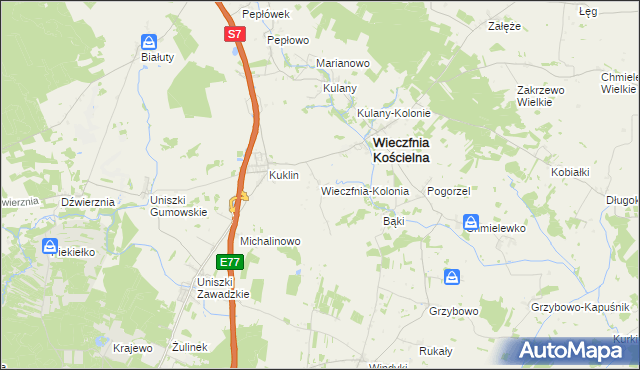 mapa Wieczfnia-Kolonia, Wieczfnia-Kolonia na mapie Targeo