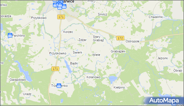 mapa Wiele gmina Barwice, Wiele gmina Barwice na mapie Targeo