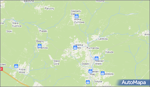 mapa Wielka Wieś gmina Stąporków, Wielka Wieś gmina Stąporków na mapie Targeo