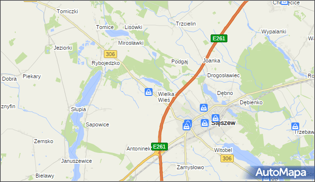 mapa Wielka Wieś gmina Stęszew, Wielka Wieś gmina Stęszew na mapie Targeo