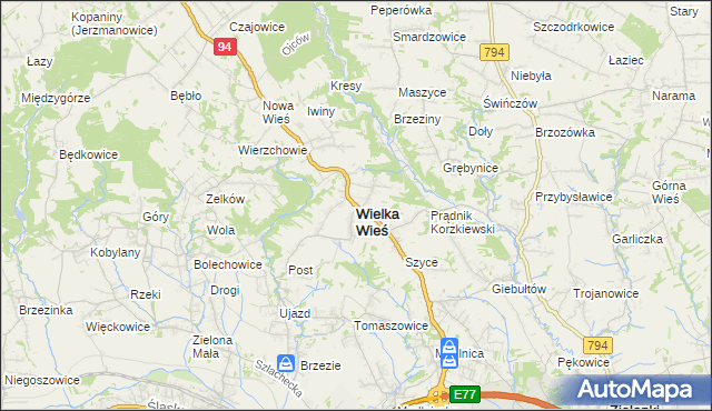 mapa Wielka Wieś powiat krakowski, Wielka Wieś powiat krakowski na mapie Targeo