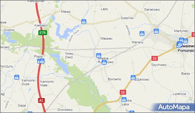 mapa Wielkie Rychnowo, Wielkie Rychnowo na mapie Targeo