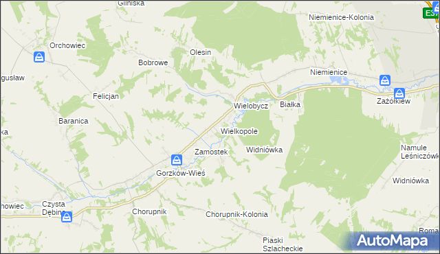 mapa Wielkopole gmina Gorzków, Wielkopole gmina Gorzków na mapie Targeo