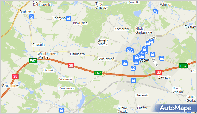 mapa Wielowieś gmina Syców, Wielowieś gmina Syców na mapie Targeo