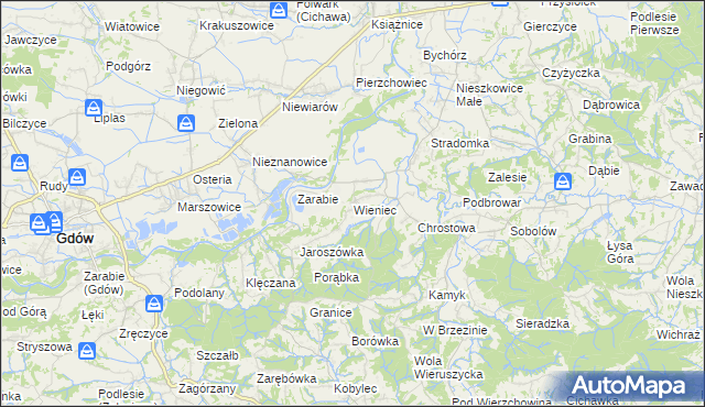 mapa Wieniec gmina Gdów, Wieniec gmina Gdów na mapie Targeo