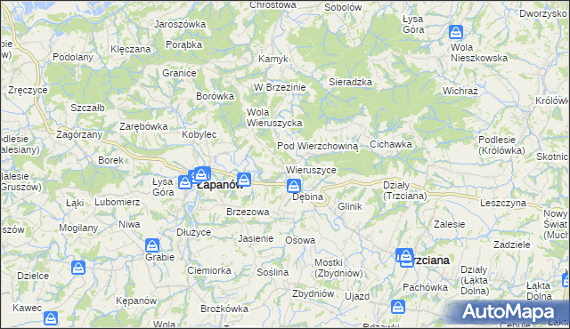 mapa Wieruszyce, Wieruszyce na mapie Targeo