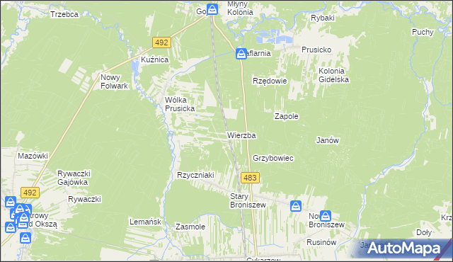 mapa Wierzba gmina Nowa Brzeźnica, Wierzba gmina Nowa Brzeźnica na mapie Targeo