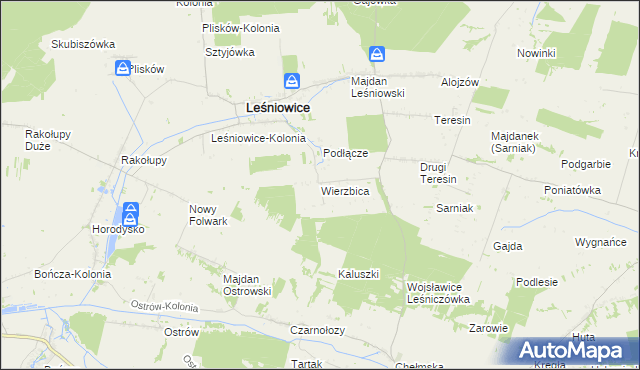 mapa Wierzbica gmina Leśniowice, Wierzbica gmina Leśniowice na mapie Targeo