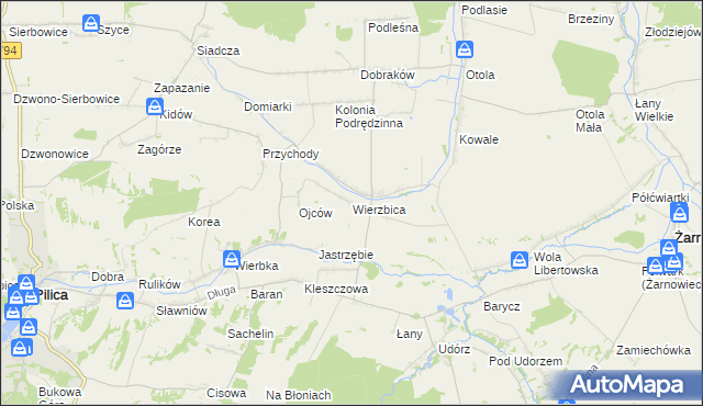 mapa Wierzbica gmina Pilica, Wierzbica gmina Pilica na mapie Targeo