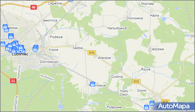 mapa Wierzbie gmina Koszęcin, Wierzbie gmina Koszęcin na mapie Targeo