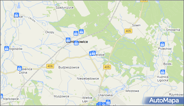 mapa Wierzbie gmina Łambinowice, Wierzbie gmina Łambinowice na mapie Targeo