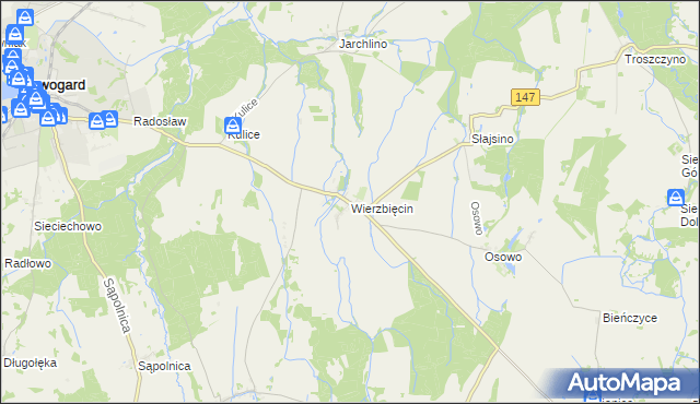 mapa Wierzbięcin gmina Nowogard, Wierzbięcin gmina Nowogard na mapie Targeo