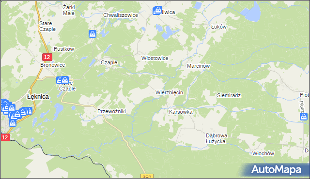 mapa Wierzbięcin gmina Trzebiel, Wierzbięcin gmina Trzebiel na mapie Targeo