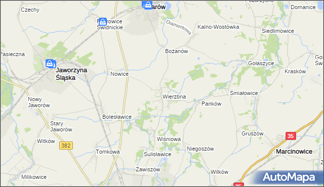 mapa Wierzbna gmina Żarów, Wierzbna gmina Żarów na mapie Targeo