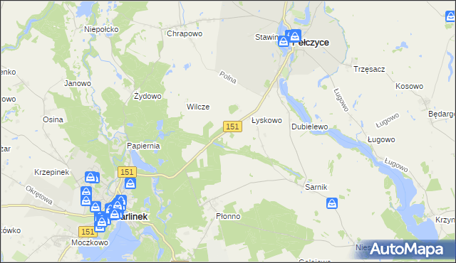 mapa Wierzchno gmina Pełczyce, Wierzchno gmina Pełczyce na mapie Targeo