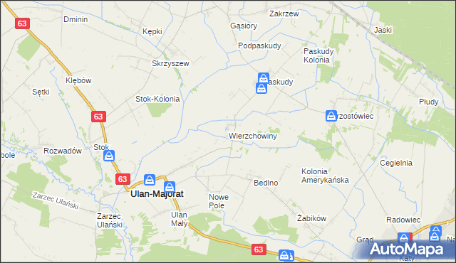 mapa Wierzchowiny gmina Ulan-Majorat, Wierzchowiny gmina Ulan-Majorat na mapie Targeo