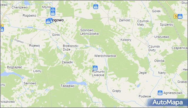 mapa Wierzchowiska gmina Rogowo, Wierzchowiska gmina Rogowo na mapie Targeo