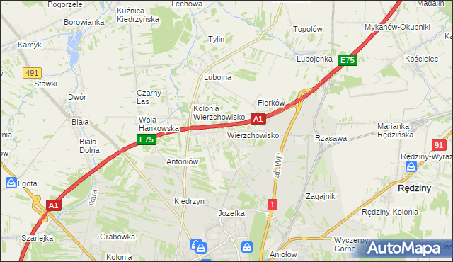 mapa Wierzchowisko gmina Mykanów, Wierzchowisko gmina Mykanów na mapie Targeo