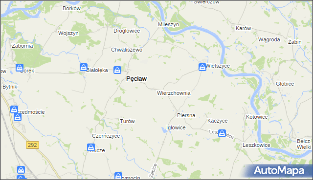 mapa Wierzchownia gmina Pęcław, Wierzchownia gmina Pęcław na mapie Targeo