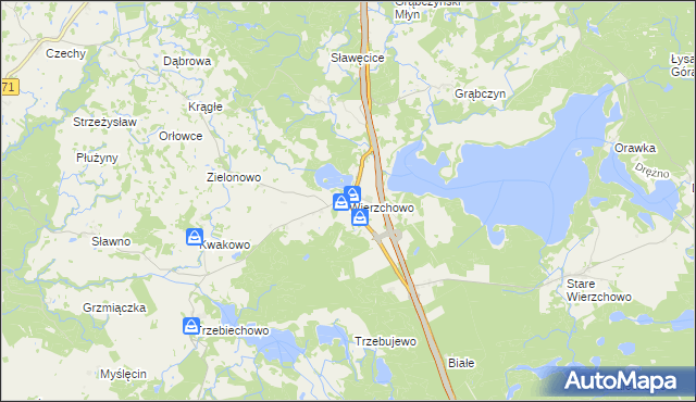 mapa Wierzchowo gmina Szczecinek, Wierzchowo gmina Szczecinek na mapie Targeo