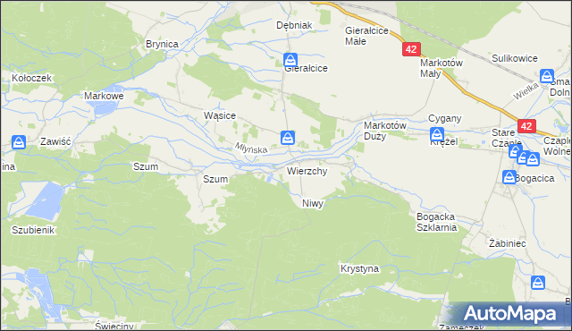 mapa Wierzchy gmina Wołczyn, Wierzchy gmina Wołczyn na mapie Targeo