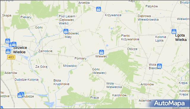 mapa Wiewiec, Wiewiec na mapie Targeo