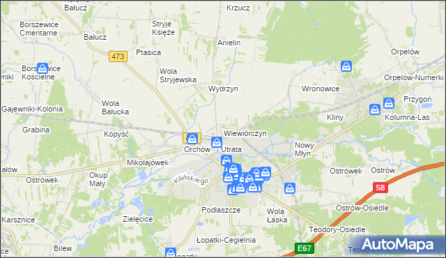 mapa Wiewiórczyn gmina Łask, Wiewiórczyn gmina Łask na mapie Targeo