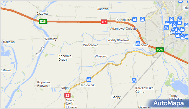 mapa Wikrowo gmina Gronowo Elbląskie, Wikrowo gmina Gronowo Elbląskie na mapie Targeo