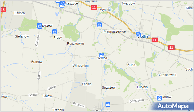 mapa Wilcza gmina Kotlin, Wilcza gmina Kotlin na mapie Targeo