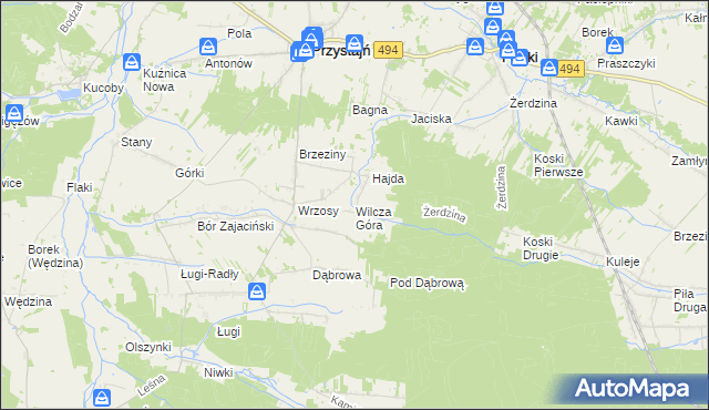 mapa Wilcza Góra gmina Przystajń, Wilcza Góra gmina Przystajń na mapie Targeo