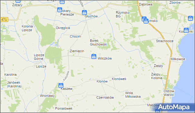 mapa Wilczków gmina Goszczanów, Wilczków gmina Goszczanów na mapie Targeo