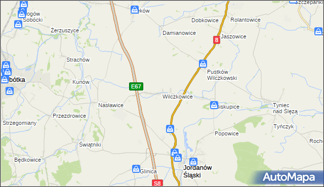 mapa Wilczkowice gmina Jordanów Śląski, Wilczkowice gmina Jordanów Śląski na mapie Targeo