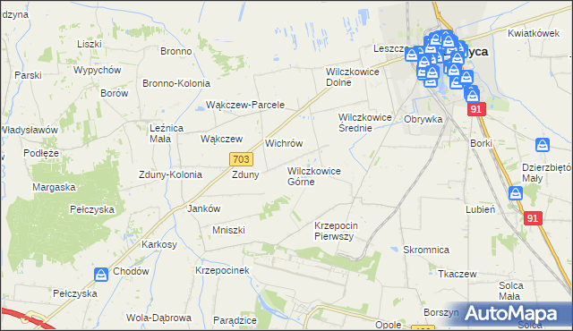 mapa Wilczkowice Górne gmina Łęczyca, Wilczkowice Górne gmina Łęczyca na mapie Targeo