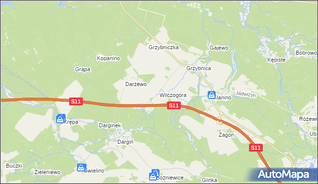mapa Wilczogóra gmina Bobolice, Wilczogóra gmina Bobolice na mapie Targeo
