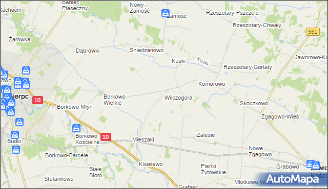 mapa Wilczogóra gmina Sierpc, Wilczogóra gmina Sierpc na mapie Targeo