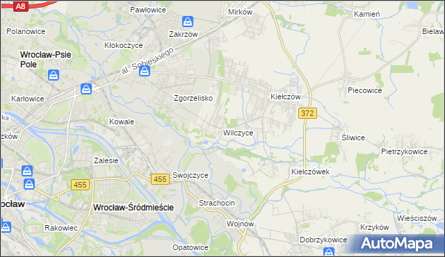 mapa Wilczyce gmina Długołęka, Wilczyce gmina Długołęka na mapie Targeo