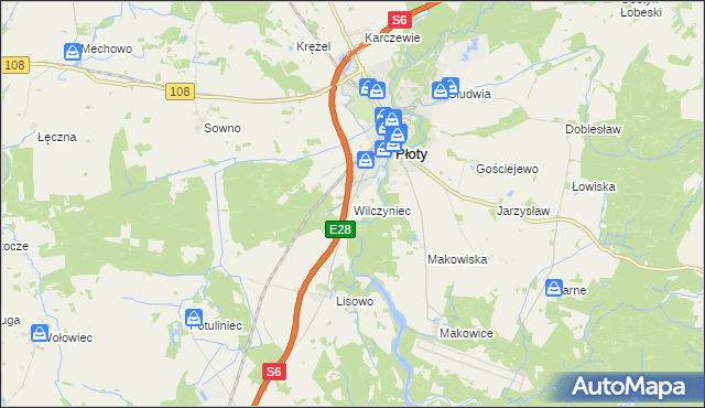 mapa Wilczyniec gmina Płoty, Wilczyniec gmina Płoty na mapie Targeo