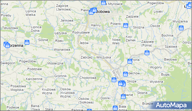 mapa Wilczyska gmina Bobowa, Wilczyska gmina Bobowa na mapie Targeo