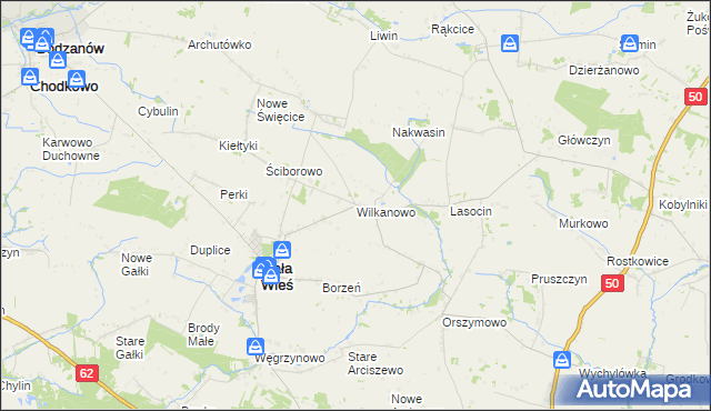 mapa Wilkanowo gmina Mała Wieś, Wilkanowo gmina Mała Wieś na mapie Targeo